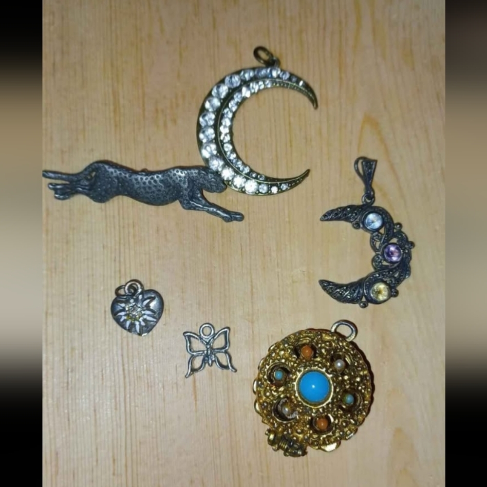 Gold and Silver Moon and Animal Pendant Set